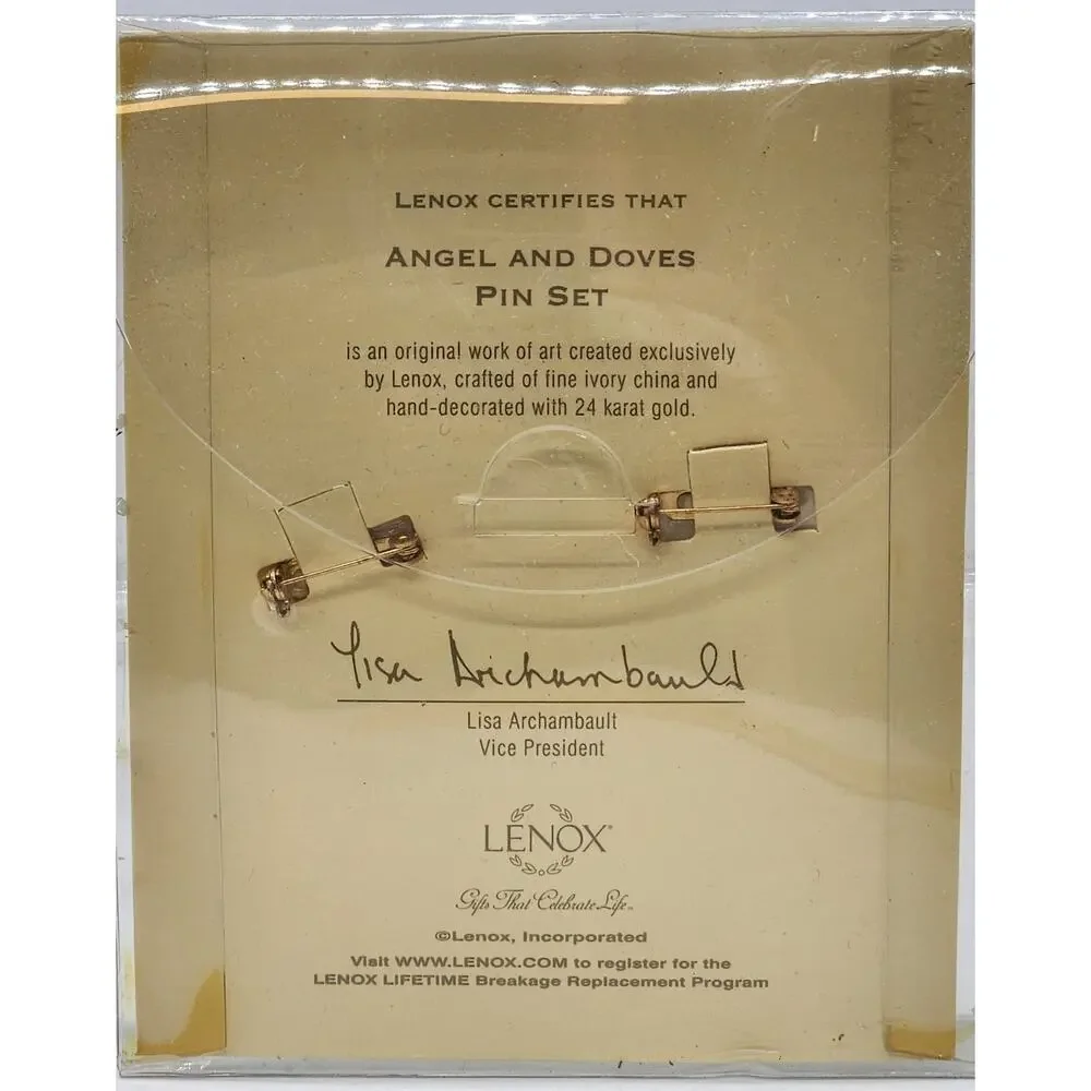 Lenox - Angel and Doves Pin Set - Certification on Back - NIP
